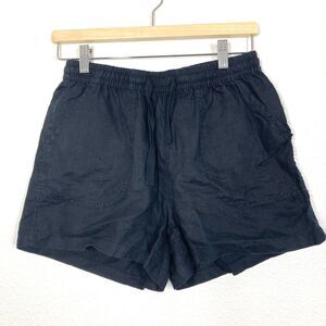 Quince Shorts Womens Small black 100% Linen Elastic Waist Drawstring Pockets